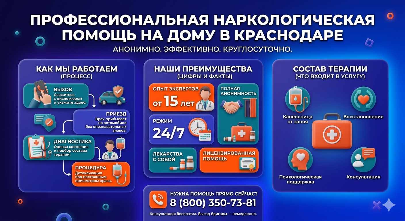 Инфографика о принципах лечения алкоголизма на дому в Дальнереченске: этапы вызова нарколога, преимущества анонимной детоксикации и состав медицинской помощи.